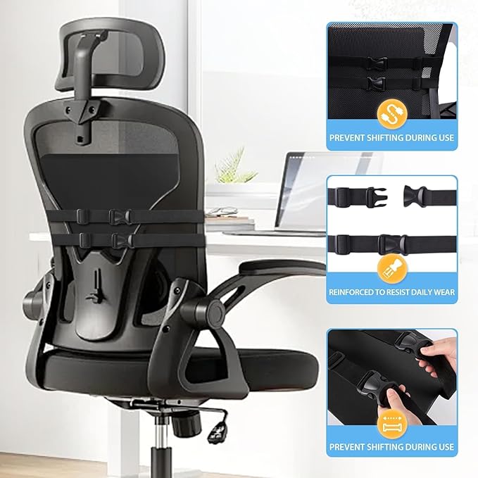 SweetSlubr Lumbar Support Pillow for Office Chair, Car Seats and Home Desks, Ergonomic Back Support with Double Adjustable Straps, Machine Washable Cover, Grey