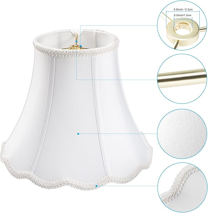 White Bell Scalloped Lamp Shade 5'' Top x 10'' Bottom x 8.3'' Slant Height x 8'' Vertical Height, Double Layers Lampshade Replacement, Lamp Harp Included