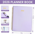 2026 Planner, Annecy Weekly ＆ Monthly Planner 2026, Jan. 2026 – Dec. 2026, 9" x 11" Monthly Agenda Planner with Tabs, Vegan Leather Cover, Spiral Binding, Double-sided Pocket, Bookmark, Purple