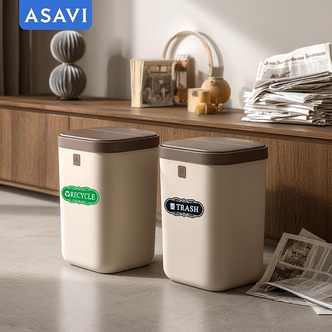 ASAVI Trash & Recycle Stickers – 2-Pack Self-Adhesive Vinyl Labels, Waterproof & Durable (Green Black, Medium 6.3 x 2.7 inches)