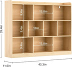 DIYART Oak Bookshelf, Wood Bookcase with 3 Tier Open Shelves, 10-Cube Minimalist Storage Shelf for Living Room, Bedroom, 43.3" W x 35.4" H