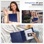 Ospelelf Leather Mini Binder Vintage Hardcover 2 Inch Rings, Professional Small 3 Ring Binders Organizer Suitable for 5.5" x 8.5" Documents, Binder Dividers with Tabs, Dark Blue