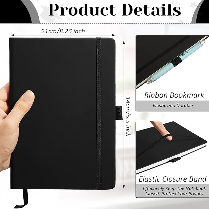 Laumoi 28 Pack PU Leather Lined Notebook Journal Bulk A5 Hardcover Notebook College Ruled 5.5 x 8.2 Inch Journal with Pen Holder for School Business Work Writing(Black,Simple)