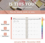 EMSHOI 2026 Planner Weekly and Monthly, Week on One Page with Notes, A5 (5.7"x8.3"), Jan-Dec 2026 Calendar Agenda with Monthly Tabs, Note Pages, 100GSM Thick Paper, Flexible Cover, Pink