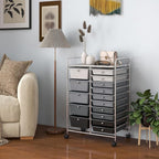 LDAILY 15 Drawer Rolling Storage Cart, Rolling Cart with Drawers for Classroom, Art Supply Craft Organizer on Wheel with Metal Frame & Handles for Home Office School