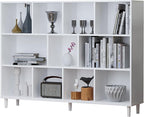 Chyanmoo Wood Cube Storage Organizer White Bookshelf - 3-Tier Freestanding Storage Cabinet with Legs for Home Office, 11-Cubes Open Shelf