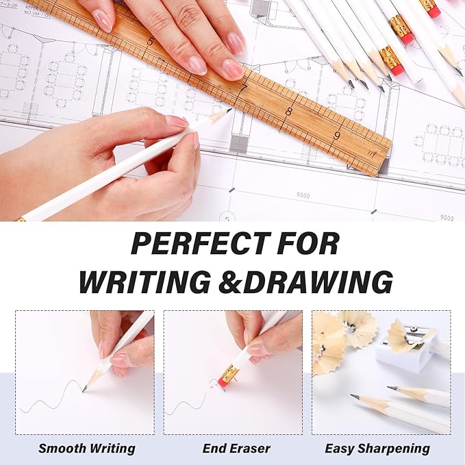 TecUnite 120 Pcs #2 HB Pencils with Eraser No 2 Unsharpened Wooden Hexagonal Pencils for Adults Gifts for School Exam art Learning Office Sketching(White)