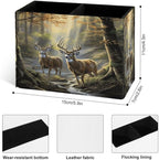 Famame Two Deer Autumn River Pencil Holder for Desk, Leather Desktop Container Pen Cup Storage Study Table Pen Organizer Makeup Brush Holder for Classroom Office Home