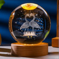 C&M 3D Love Birds Crystal Ball Night Light,Love Birds Figurine Lamp,Decorative Glass Sphere Ball Paperweight Crystal Sea Animal Decorations for Home (Love Birds)