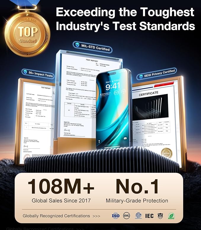 UltraGlass TOP 9H+ Armor for iPhone 17 Air Privacy Screen Protector [No.1 Military Grade Shatterproof] Privacy Screen iPhone 17 Air Tempered Glass [100% Anti-Spy] Longest Durable, 2 Pack