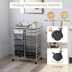 HAPPYGRILL 15-Drawer Rolling Cart, Storage Carts with Removable Drawers & Steel Frame, Utility Cart on Lockable Wheels for Home, School, Office, Black Gradient