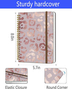DHGPTS Spiral Journal Notebook, A5 Cute Notebooks for Women Men, College Ruled Hardcover Notebook for Work & Note Taking, 60 Pages Double-Wire Journals for Writing, Pink Glitter Leopard