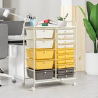 GLACER 15 Drawers Rolling Cart, Storage Cart with w/Removable Drawers & Steel Frame, Multipurpose Organizer Cart w/Sleek Handle, Utility Cart on Lockable Wheels for Home, School, Office (Yellow)