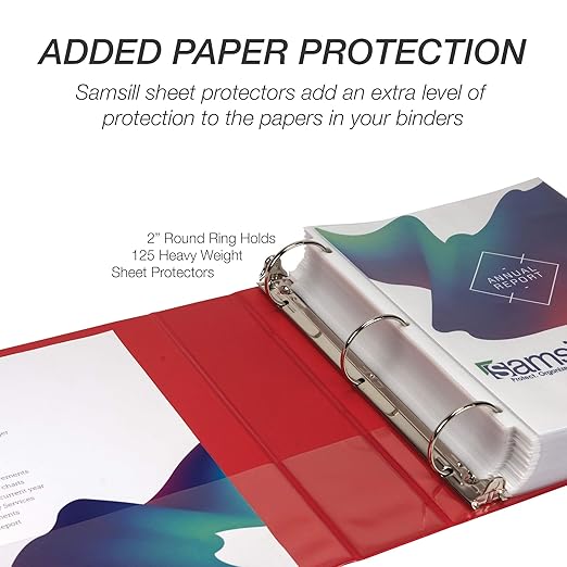 Samsill 2 Inch 3 Ring Binders, Made in USA, Economy Round Ring, Clear View Cover, 425 Sheet Capacity - for School, Home, Office - Red, 12 Pack
