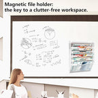 KZWKRG 6 Tier Magnetic File Holder with Hook, Magnetic File Organizer Folder Holder, Wall File Organizer, Hanging Magnetic Paper Holder for File Cabinets, Office, Whiteboard, Magnetic Mail Holder