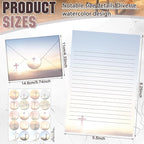 TaoBary 160 Pcs Stationery Paper Set 50 Double Sided Stationery Papers with 50 Matching Envelopes and 60 Round Dot Sticker, 10 Design(Religious Letter with Cross,5.5 x 8.25 Inch)
