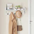 AMBIRD Wall Hooks with Shelf, 26.57 Inch Entryway Wood Coat Hooks for Wall, Coat Rack Wall Mount with 5 Dual Hooks 3 Key Hooks Mail Organizer and Key Rack Holder (White)