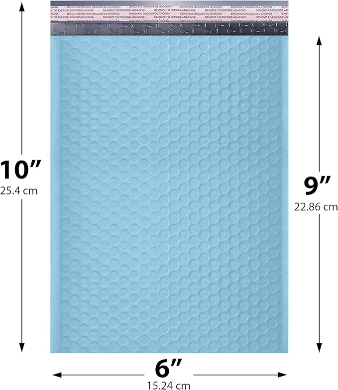 Light Blue Small Poly Bubble Mailers 6x10 inch #0 | Self Seal Padded Envelopes | Cushioned Bubble Mailer | Usable Size 6x9 | WaterProof | Lightweight mailing Shipping Bags | 250 Pack Bulk