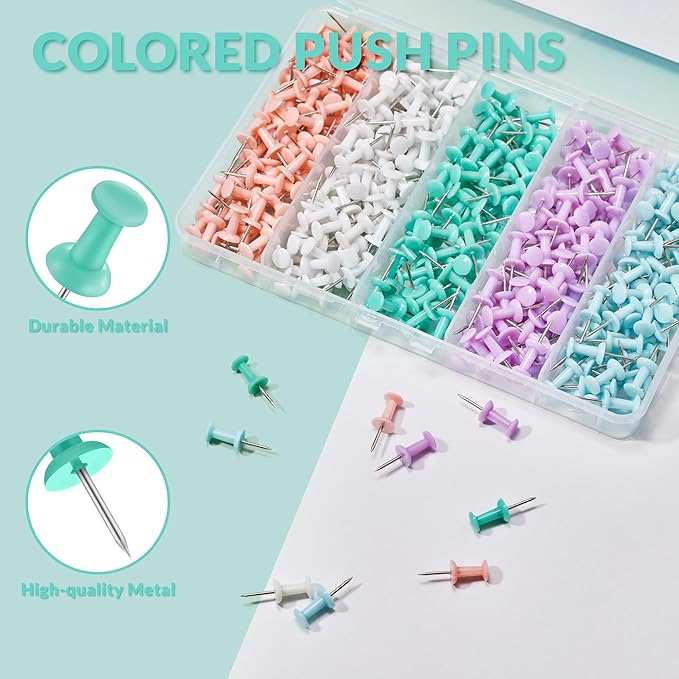 LincOficey 400pcs Push Pins, Colored Thumb Tacks for Cork Board, Bulletin Board and Foam Boards (Multicolor)