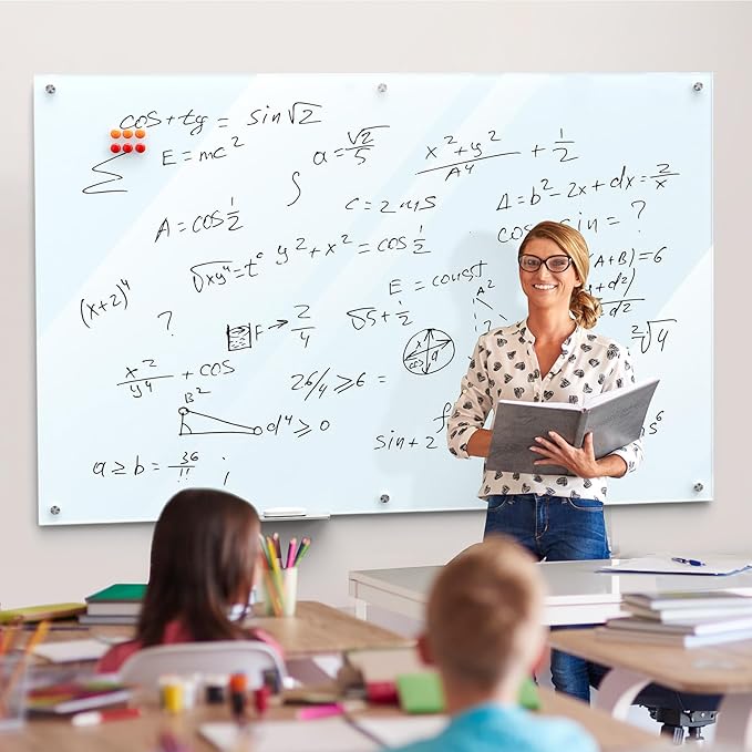 MaxGear Glass Whiteboard Wall Mounted, Frameless Magnetic Dry Erase Board, Tempered Glass, Steel-Backed, Non-Porous Smooth Surface, Floating Design, Accessories Included, for Office Home Classroom