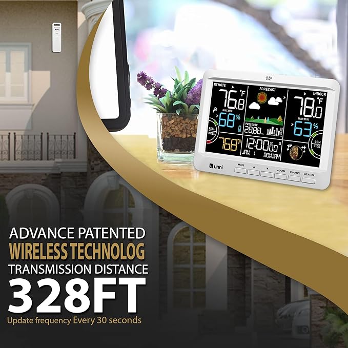 Weather Station Indoor Outdoor Thermometer Wireless, Home Atomic Clock with Large Constant Display, Inside Outside Temperature Humidity Monitor, Dew Heat Point, Barometer White