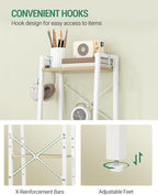Hzuaneri Ladder Shelf, Bookshelf Bookcase, Freestanding Corner Storage Shelve with 2 Hooks for Home Office, Living Room, Kitchen, Bedroom, Industrial, 11.8" D x 13.4" W x 47.2" H, White Oak and White