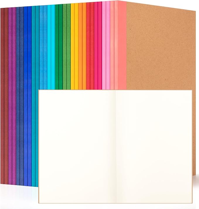 ALKALO 30 Pack Blank Notebook Journals Bulk, A5 Unlined Paper Composition Notebook, 8.3”x 5.5”, Kraft Cover with Rainbow Spines, 15 Colors 60 Pages for School Office Travel