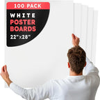 Hygloss Large Poster Board 22x28 - 100 Poster Boards Bulk Pack - 10 Pt. Thickness White Poster Board Paper for Projects, Presentations, Displays, Signs, Crafts - Blank Posterboard Multipack 22" x 28"