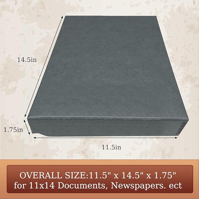 Golden State Art, Archival Folio Storage Box 11x14, Clamshell Design with Metal Edge, Preserve and Store Photos Documents Cards Prints Arts Crafts DIY, Gray, Pack of 2