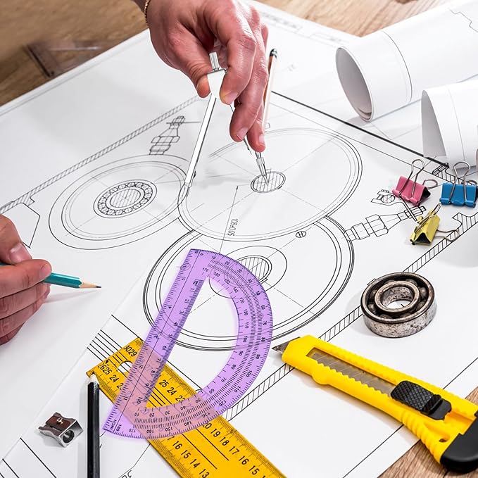 6 Sets Compass and Protractor Sets Student Basics Geometry Math Set Metal Compass and 6 Inch 180 Degree Protractors Geometry Graphing Drawing Tools For Office and School Supplies (colorful)