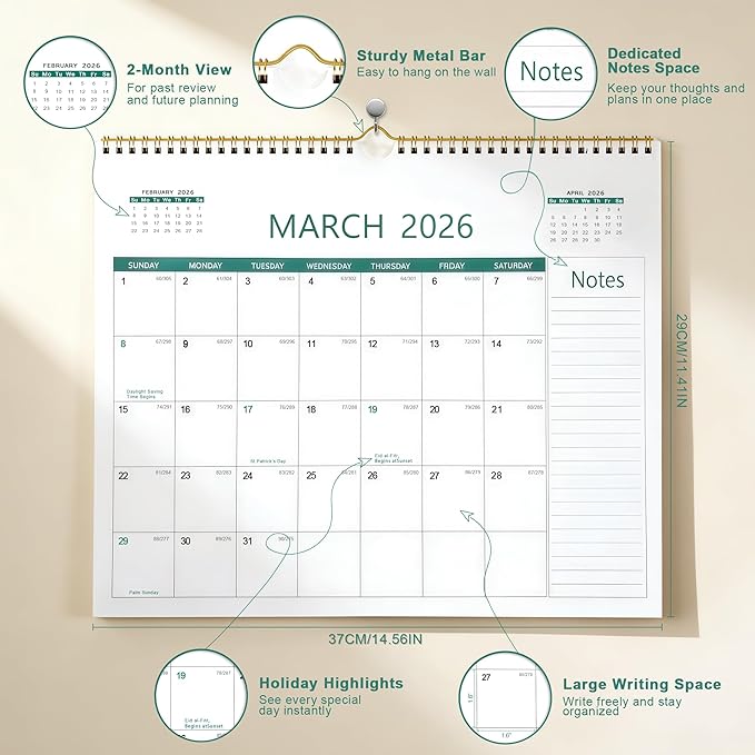 ANYZONE Desk Calendar 2026-2027, 18 Months Calendar from Jan. 2026 to Jun. 2027, 14.5" x 11.5" Desktop/Wall Monthly Calendar with Large Squares, Notes Section for Home, School, Office