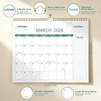 ANYZONE Desk Calendar 2026-2027, 18 Months Calendar from Jan. 2026 to Jun. 2027, 14.5" x 11.5" Desktop/Wall Monthly Calendar with Large Squares, Notes Section for Home, School, Office