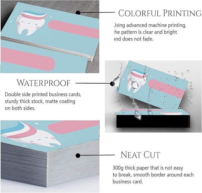 Custom Business Cards Personalized Business Cards for Small Business 300gsm Matte Paper Front & Back Sides Printed 3.5" x 2" - Dentist Tooth Care Template