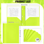 Lincia 100 Pcs Plastic Folders with Pockets and Prong Folders with Prongs 2 Pockets for Office, School for Students, Teachers, Office Workers(Fluorescent Green)