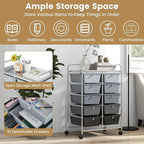 LDAILY 10 Drawer Rolling Cart, Storage Cart Organizer on Wheels, Drawer Cart with Metal Frame & Large Storage Capacity, Rolling Cart with Drawers for Living Room Classroom, Office