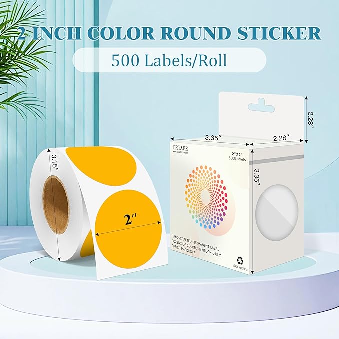 2 Inch Round Color Coding Labels (500 Count) - Fluorescent Orange Dot Stickers Circle Labels with Dispenser Box for Warehouse, Filing, Industrial, Office Organization