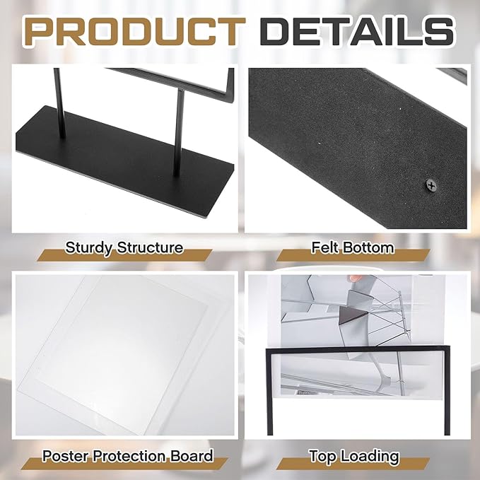 Zhengmy 1 Pcs Tabletop Sign Holder with Flat Base 11" x 8.5" Double Sided Countertop Sign Holder Horizontal Desktop Display Stand Metal Poster Display Stand for Office Store Restaurant Hotels, Black