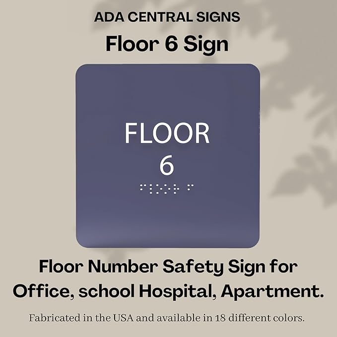 Clean Grey ADA Floor 6 Sign with Braille – Made from Durable Acrylic and Ready to Mount