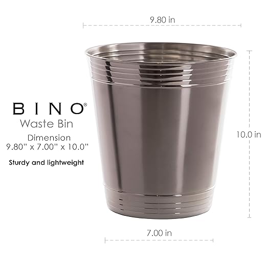 BINO Metal Waste Basket for Home, Office, Bathroom, Dorm, Kitchen and More | Trash Can Bin for Bedroom | Desk Trash Can | Home Essentials