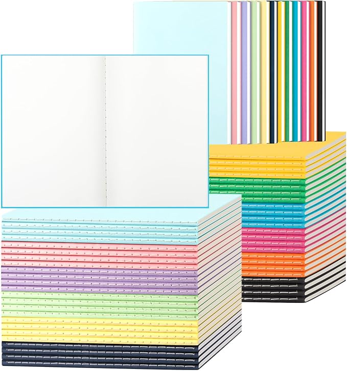 ALKALO 60 Pack Colorful Blank Notebooks for writing, Journals Bulk, A5 Composition Books, 8.3x5.5 Inch, 60 Pages, 30 Sheets Sketchbooks for Office School Travel Supplies (Blank-60 pack, 12 Colors)