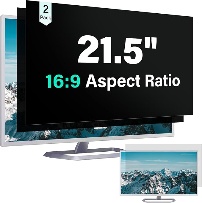Mao Yeye [2 Pack] 21.5 Inch Computer Privacy Screen for 16:9 Aspect Ratio Widescreen Monitor, Eye Protection Anti Glare Blue Light Computer Monitor Privacy Filter, Removable 21.5 in Protector Film