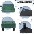 BRIAN & DANY Small Foot Stool, Linen Foot Stools with Legs, Stable Small Footstool for Living Room, Green