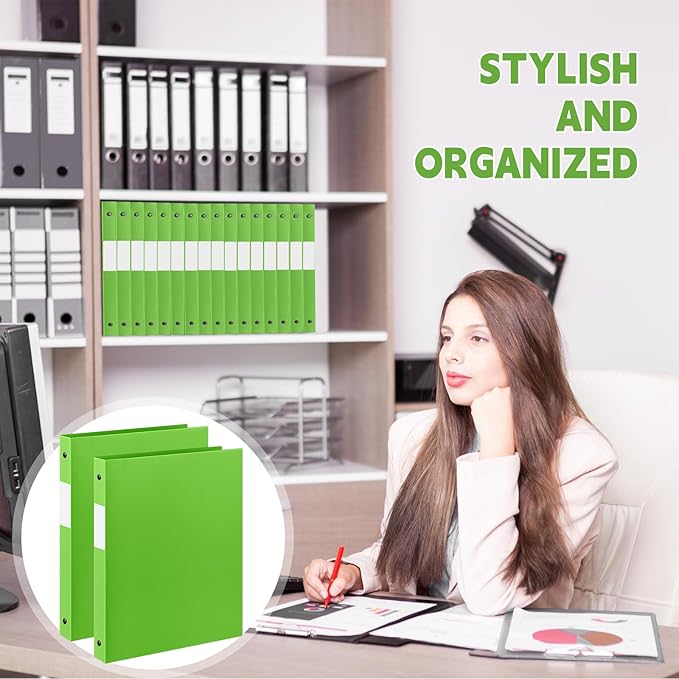 Henoyso 16 Pcs 3 Ring Binder 0.5 Inch Round Fits Letter Size 8.5'' x 11'' Paper Plastic Flexible Binder Bulk Holds 140 Sheets with 1 Pockets Versatile Organizer for Home Office School (Tender Green)