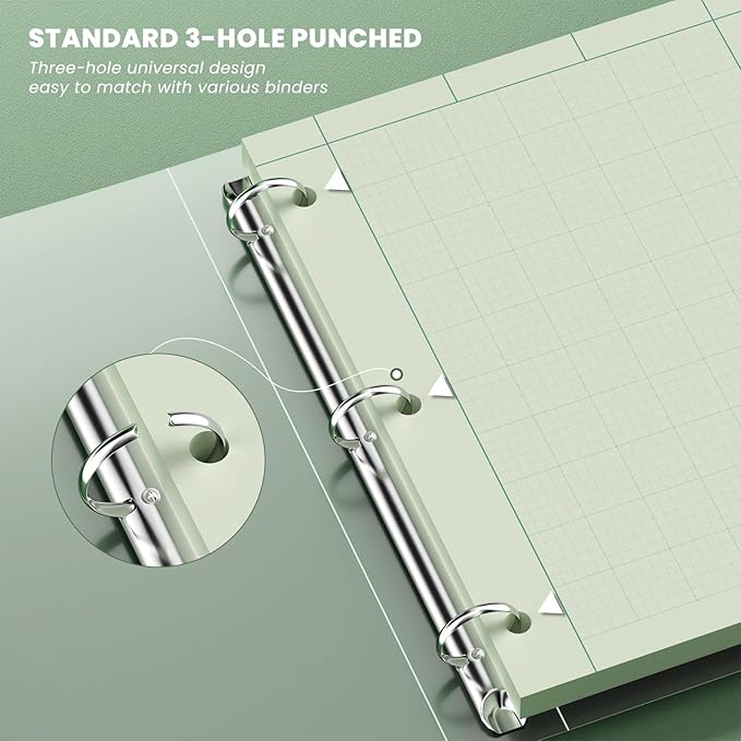 Engineering Paper 8.5 x 11, 100 Sheets Top Glue Binding Engineering Notebook, 5x5 Quad Ruled Graph Paper, 3-Hole Punched Engineering Computation Pad 8.5 x 11, Green Tint Engineering Paper Notebook