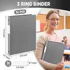 Henoyso 36 Pcs 3 Ring Binder 0.5 Inch Round Fits Letter Size 8.5'' x 11'' Paper Plastic Flexible Binder Bulk Holds 140 Sheets with 1 Pockets Versatile Organizer for Home Office School (Gray)