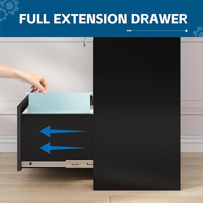 PEUKC 3-Drawer Metal File Cabinet, Lateral Vertical Filing Cabinets for Home Office, Locking File Cabinets with Storage Shelves, Legal/Letter/A4 Size Office File Cabinet (Black, Assemble Required)