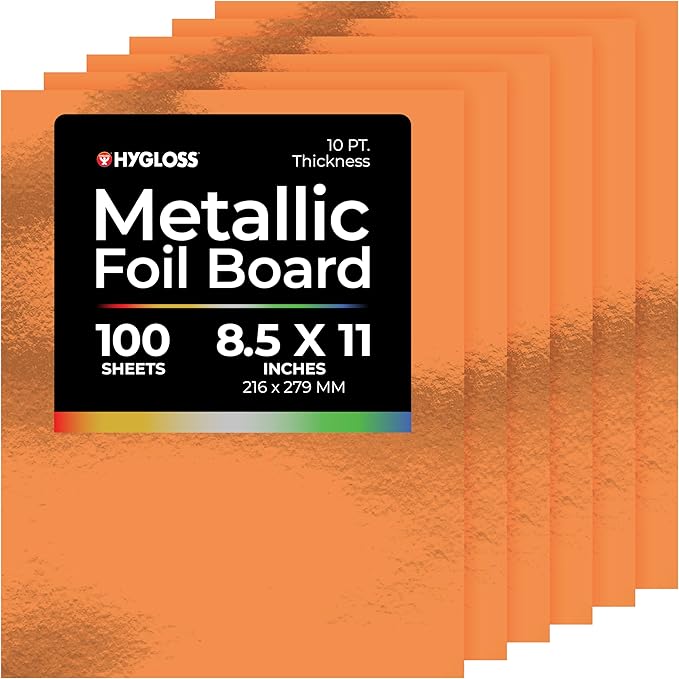 Hygloss Metallic Cardstock Sheets – 100 Shiny Red Copper Sheets, 8.5” x 11” - Sturdy 10 pt. – Metallic Foil Board Paper for Crafts, Scrapbooking, Posters & Decorations