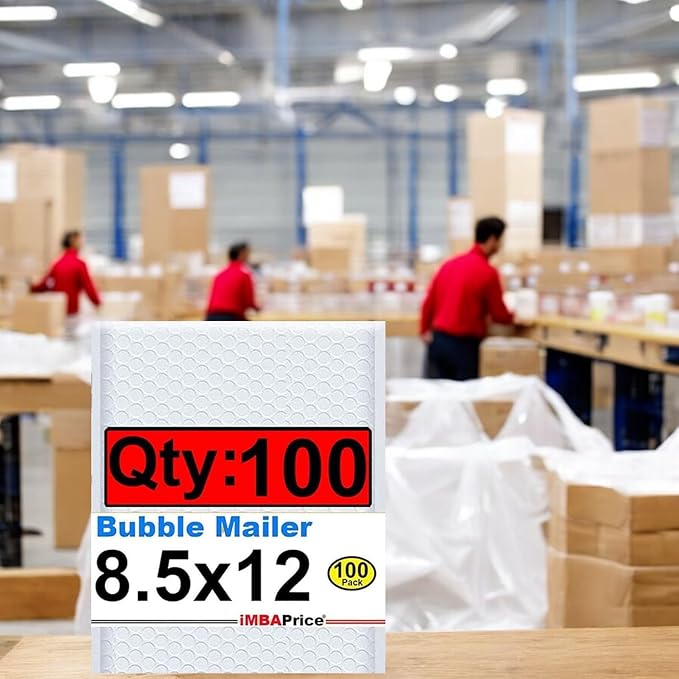 iMBAPrice 8.5x12 Inch White Poly Bubble Mailers #2, 100-Pack – Self-Seal Padded Envelopes, Waterproof Shipping Bags for Cosmetics, Electronics & E-Commerce Packaging