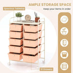 LDAILY 10 Drawer Rolling Cart, Storage Cart Organizer on Wheels, Drawer Cart with Metal Frame & Large Storage Capacity, Rolling Cart with Drawers for Living Room Classroom, Office