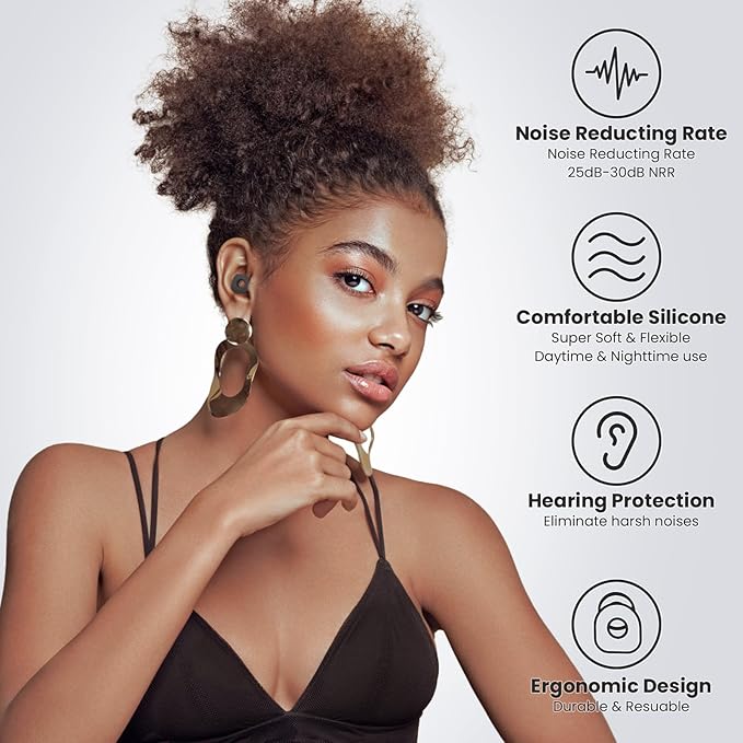 LOETRUY 2 Pairs of Ear Plugs for Sleeping,Reusable Hearing Protection Earplugs with 8 Pairs Ear Tips & One Connector Cord,Soft Ear Plugs for Noise Reduction,Concert,Musician & Work - 25dB-30dB